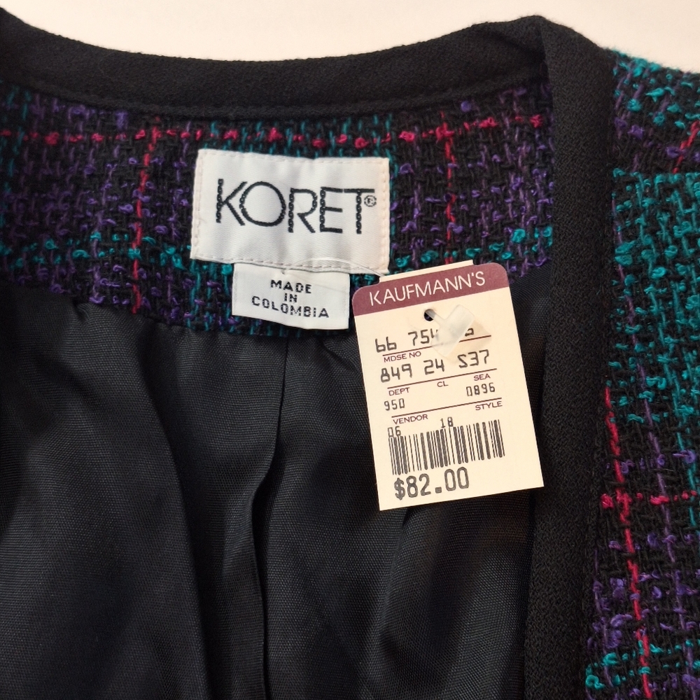 NWT Vintage 80s Jewel Tone Plaid Blazer Wool Blend Fitted USA Union Made Size 10 - Picture 9 of 15